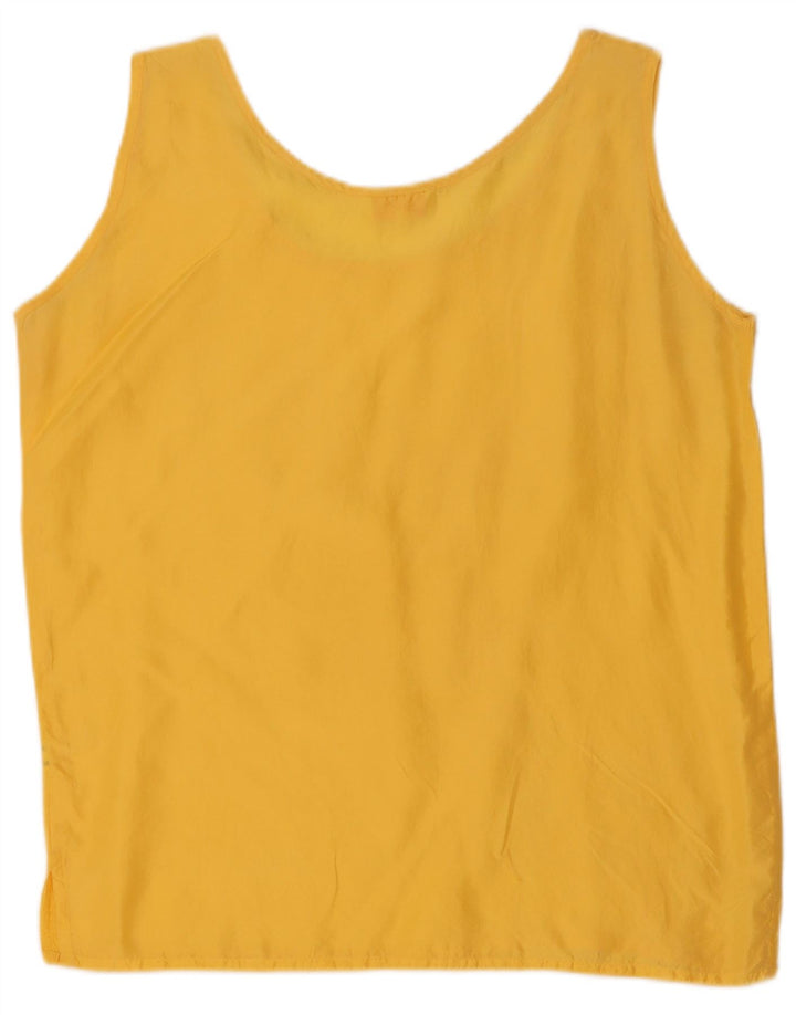 Vintage dame ærmeløs bluse Top UK 14 Medium Yellow Silk