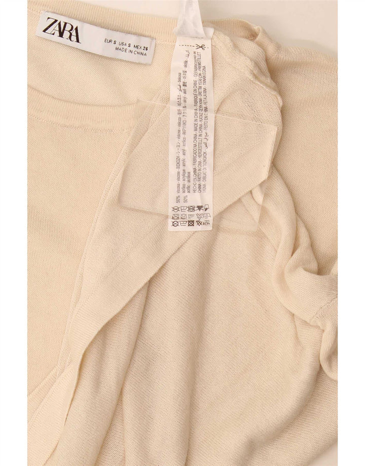 Zara Dame Oversized T-Shirt Top UK 10 Small Off White Viscose