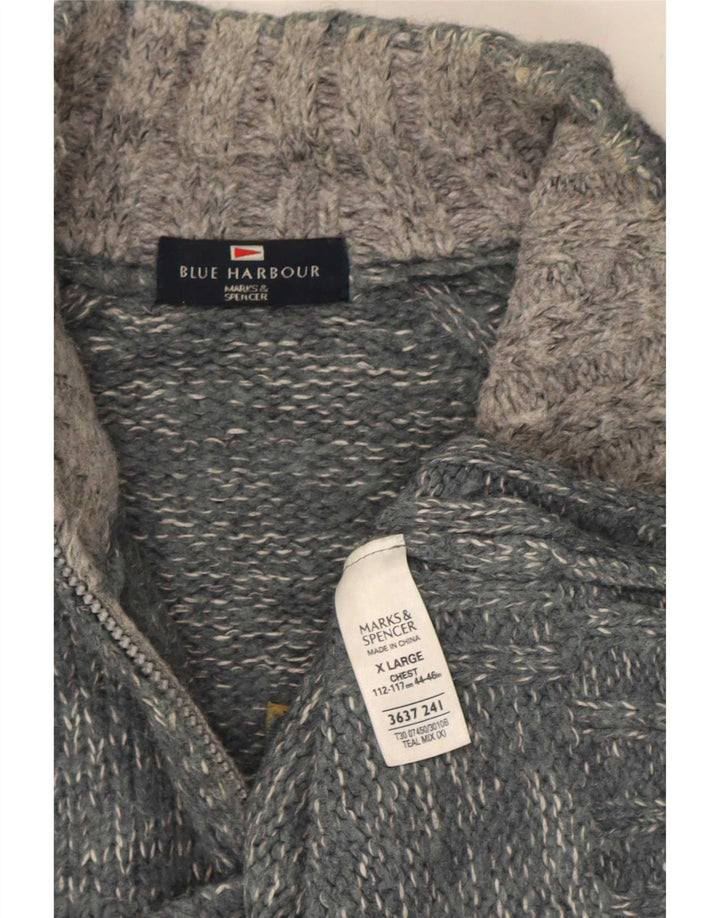 Marks & Spencer Herre Blue Harbor Zip Neck Jumper Sweater XL Grå Flecked