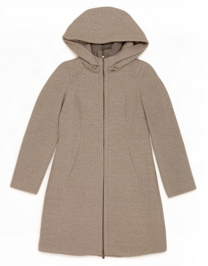Zara Dame Hætte Overfrakke UK 12 Medium Grå Akryl