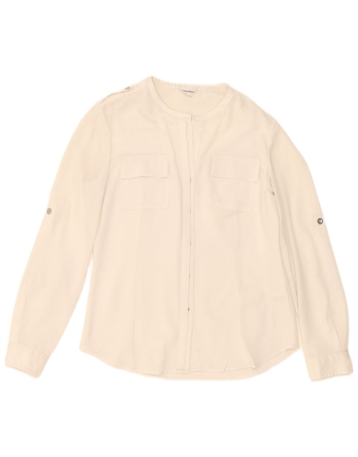 Calvin Klein skjortebluse til kvinder UK 10 Lille hvid polyester