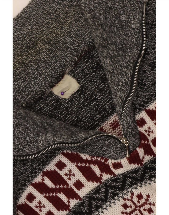 Vintage dame sweater med lynlås-hals UK 14 Medium Grey Fair Isle