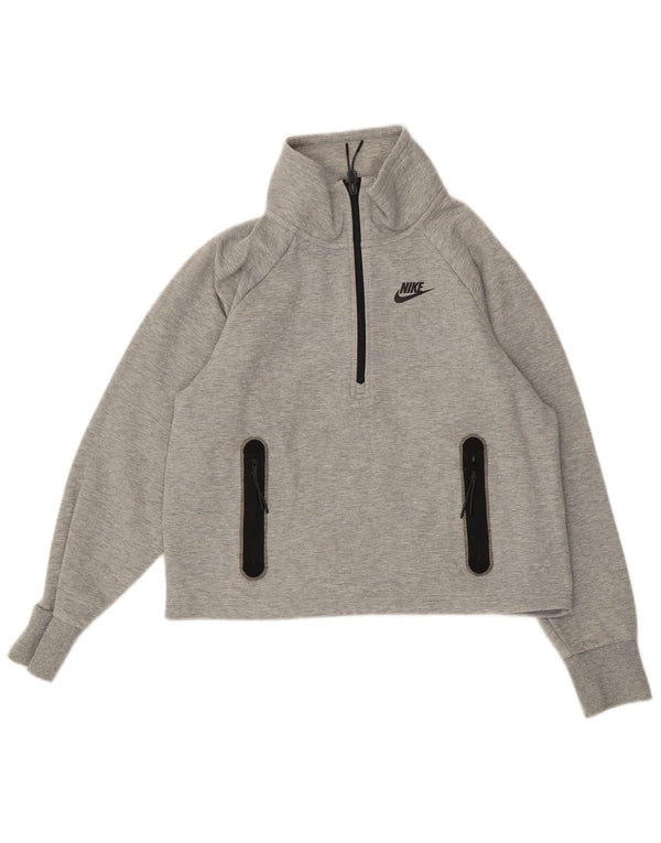NIKE Oversized Crop Sweatshirt Jumper UK 10 Små grå flækkede