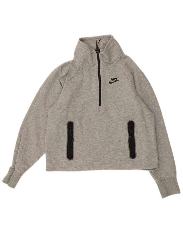 NIKE Oversized Crop Sweatshirt Jumper UK 10 Små grå flækkede