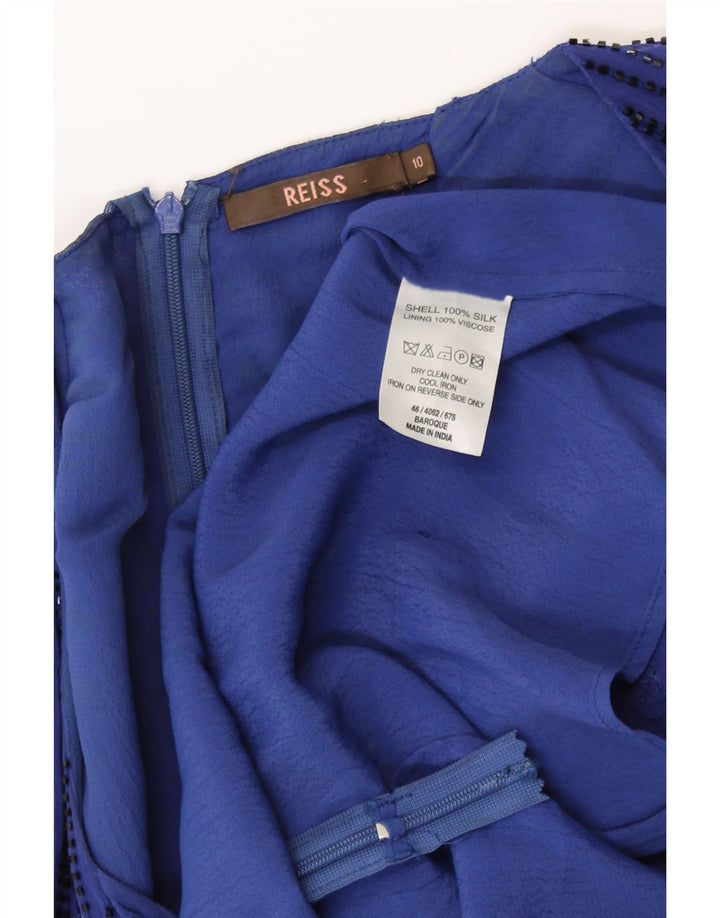 REISS blusetop til kvinder UK 10 Lille blå silke