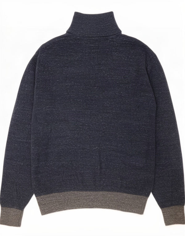 Gap Mens Button Neck Jumper Sweater Medium Navy Blue Colourblock Cotton