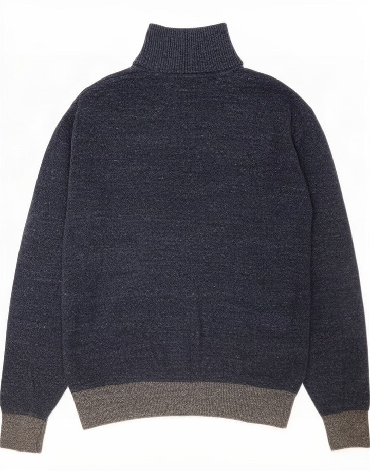 Gap Herre Button Neck Jumper Sweater Medium Navy Blue Colourblock Bomuld