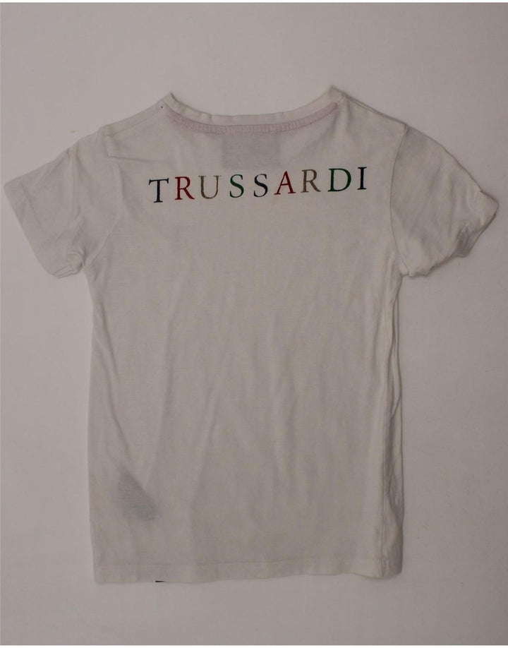 TRUSSARDI JUNIOR Boys Graphic T-Shirt Top 7-8 Years White Cotton Vintage Trussardi Junior and Second-Hand Trussardi Junior from Messina Hembry 