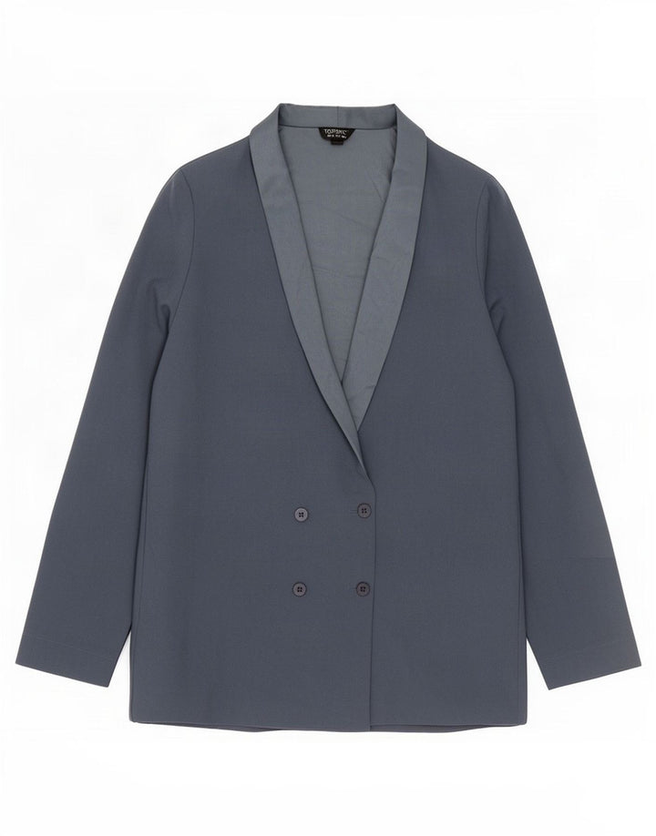 Topshop Dame Double Breasted Blazer Jacket UK 10 Small Blue Polyester