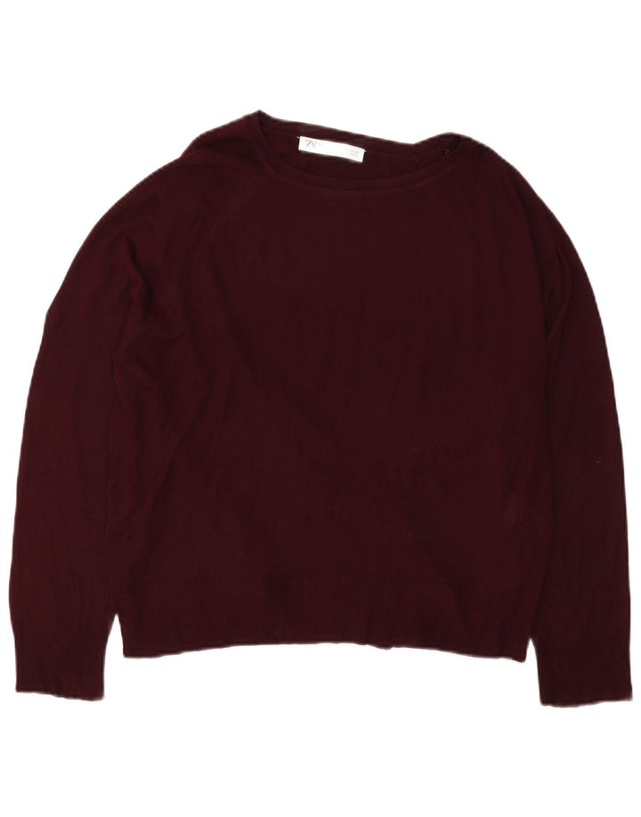 Zara Dame Boat Neck Jumper Sweater UK 14 Medium Maroon Viscose