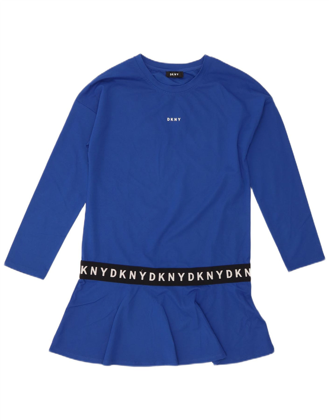 Dkny Dame Grafisk Langærmet Tunika Top UK 14 Medium Blue Viscose