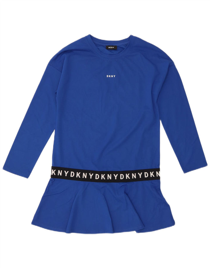 Dkny Dame Grafisk Langærmet Tunika Top UK 14 Medium Blue Viscose