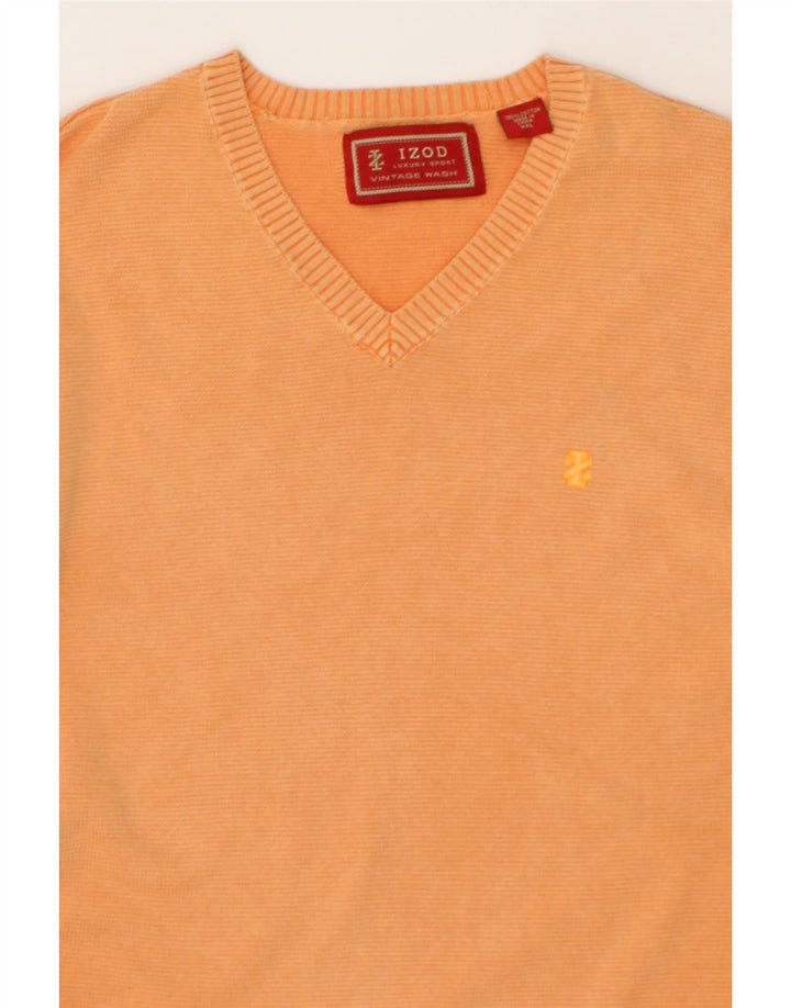 IZOD Mens V-Neck Jumper Sweater 2XL Orange Cotton Vintage Izod and Second-Hand Izod from Messina Hembry 