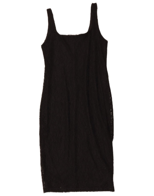 Zara Womens Trafaluc Ærmeløs blondeskedekjole UK 12 Medium Black Floral