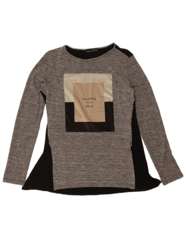 Zara Dame Grafisk Top Langærmet UK 10 Small Grey Colourblock Polyester