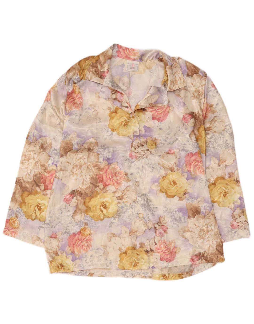 Vintage Dame Langærmet Skjorte IT 48 XL Flerfarvet Floral