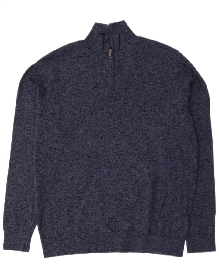 Marks & Spencer Herre sweater med lynlåshals Stor marineblå flækket bomuld