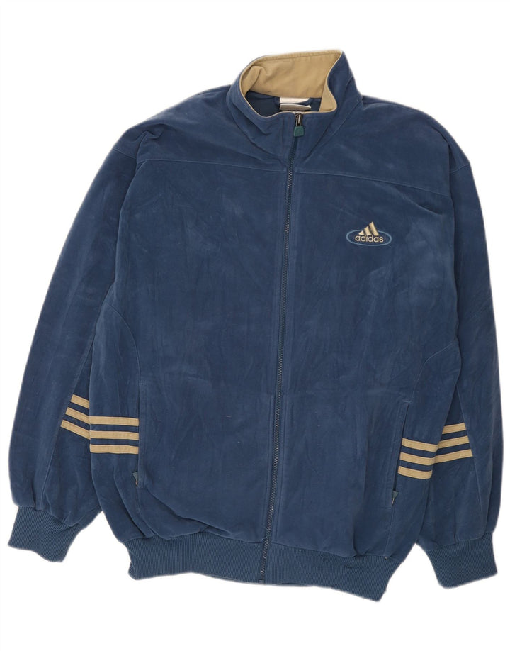 Adidas Herre Velour Træningsdragt Top Jakke UK 40/42 Medium Navy Blue Polyester