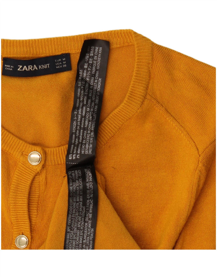 Zara Dame Cardigan Sweater UK 12 Medium Yellow Viscose