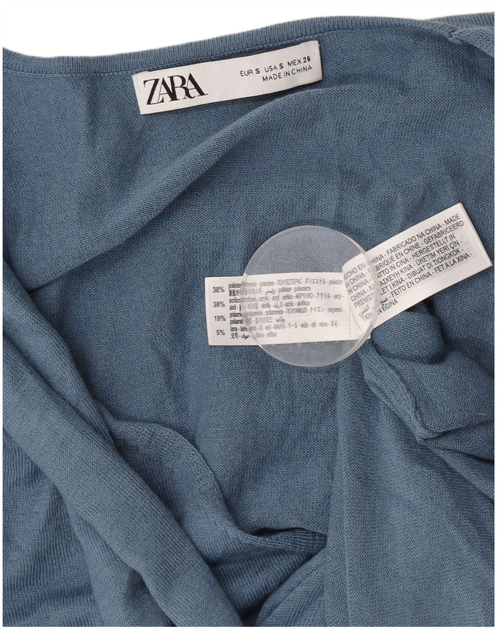 Zara Womens Front Tie Langærmet Jumper Dress UK 10 Small Blue Polyester