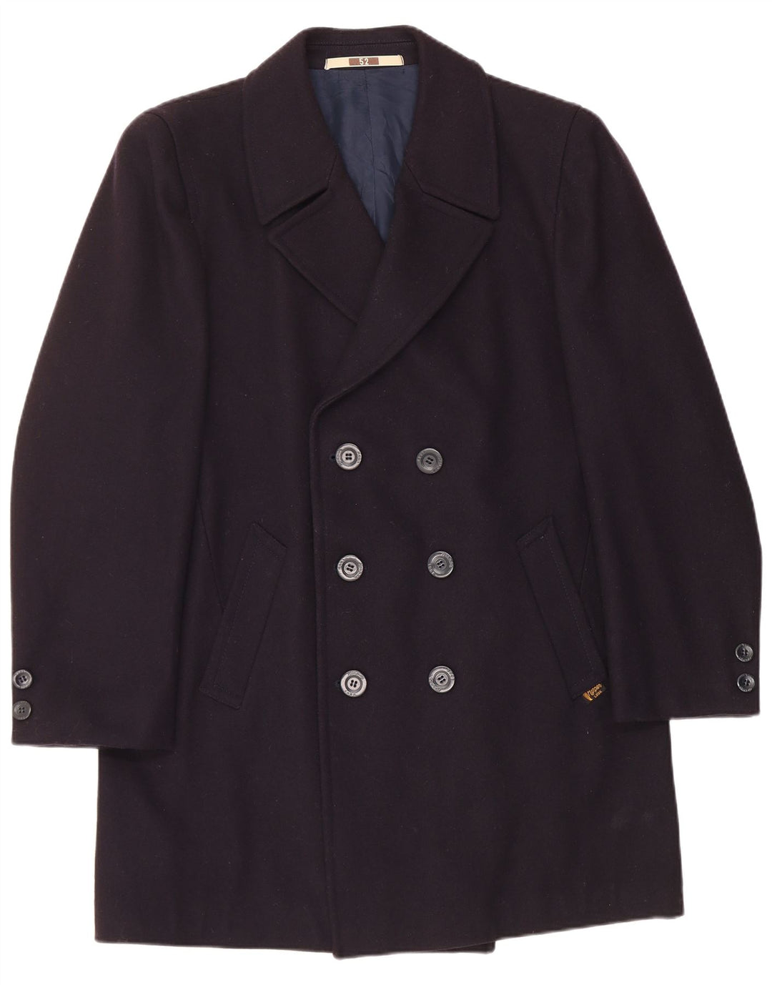 Vintage Herre Pea Coat IT 52 XL Navy Blue Viscose