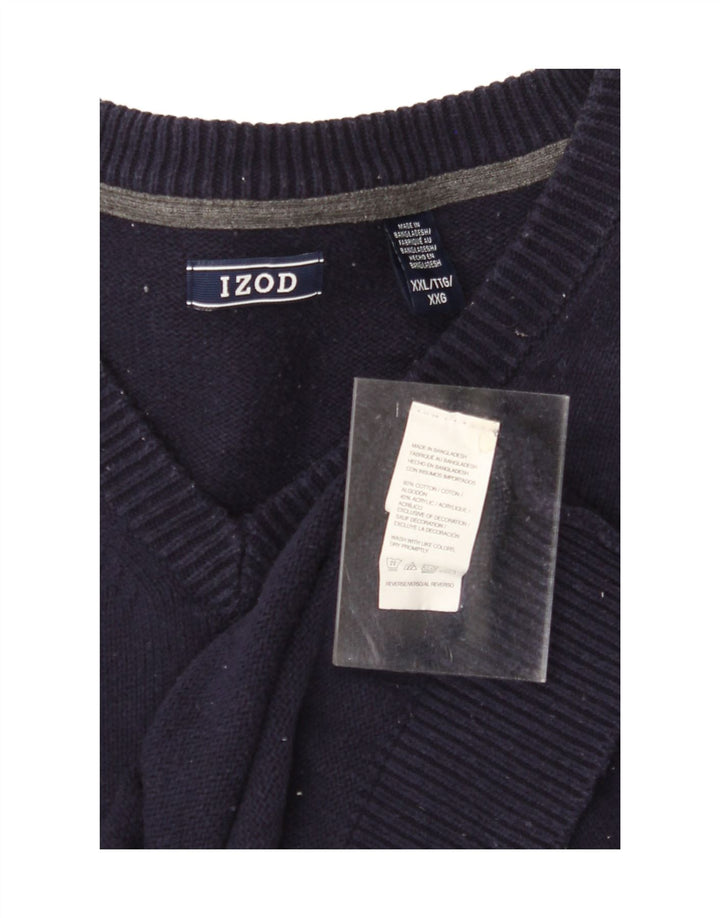 IZOD Mens V-Neck Jumper Sweater 2XL Navy Blue Cotton Vintage Izod and Second-Hand Izod from Messina Hembry 
