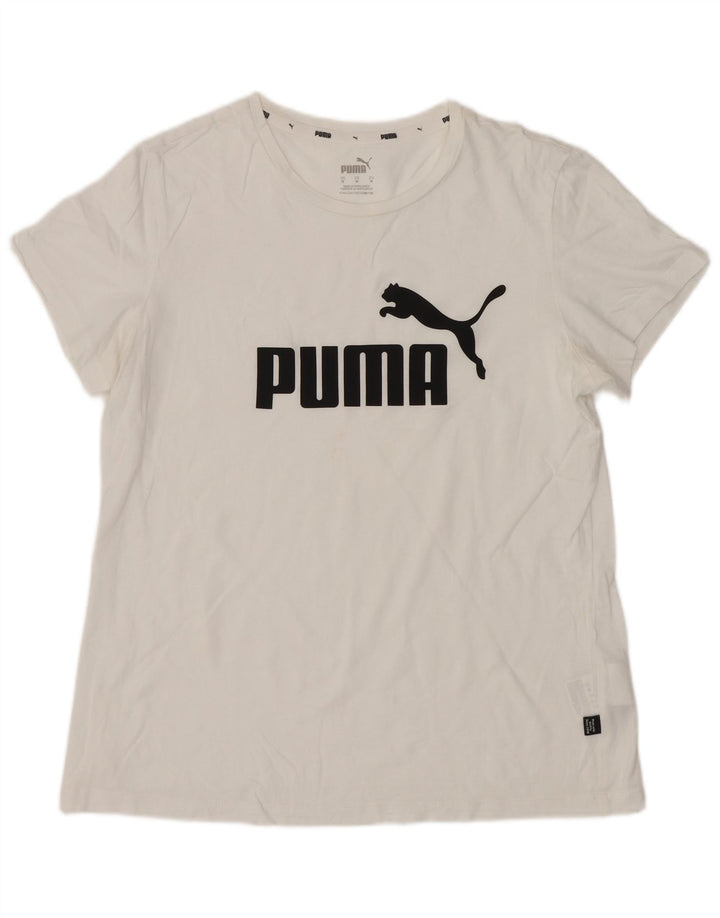 Puma Grafisk T-Shirt Top UK 12 Medium Hvid Bomuld