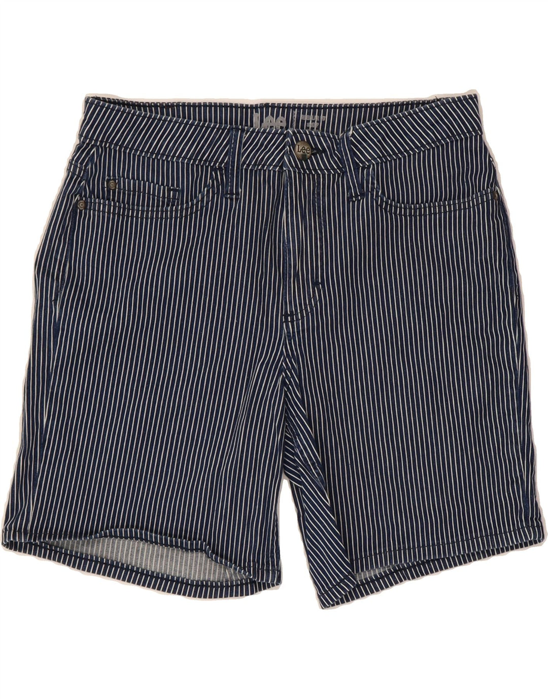 LEE Womens Regular Fit Casual Shorts US 10 Large W30  Navy Blue Striped Vintage Lee and Second-Hand Lee from Messina Hembry 