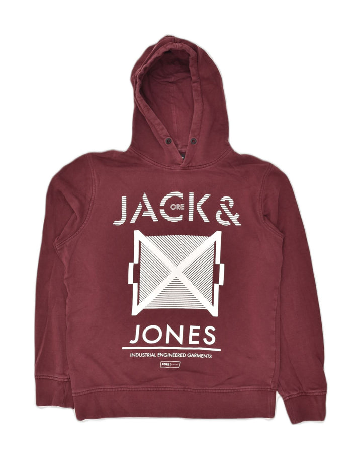 JACK & JONES Mens Graphic Hoodie Jumper Medium Burgundy Cotton | Vintage Jack & Jones | Thrift | Second-Hand Jack & Jones | Used Clothing | Messina Hembry 