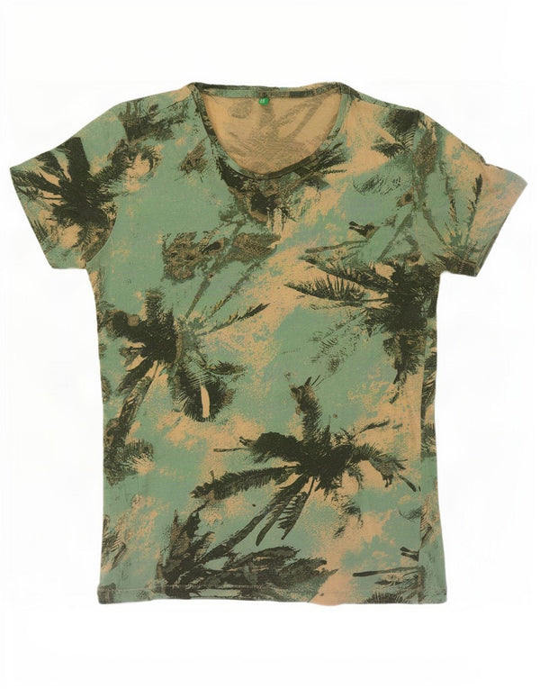 Benetton Herre T-Shirt Top Lille Grøn Hawaiian