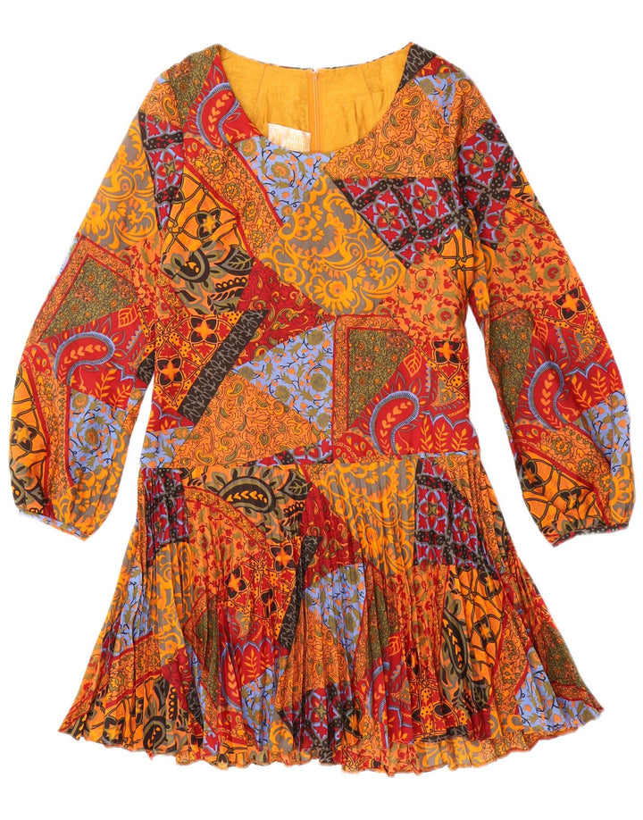 JUNGE MODE Womens Long Sleeve Drop Waist Dress IT 38 XS Orange Patchwork