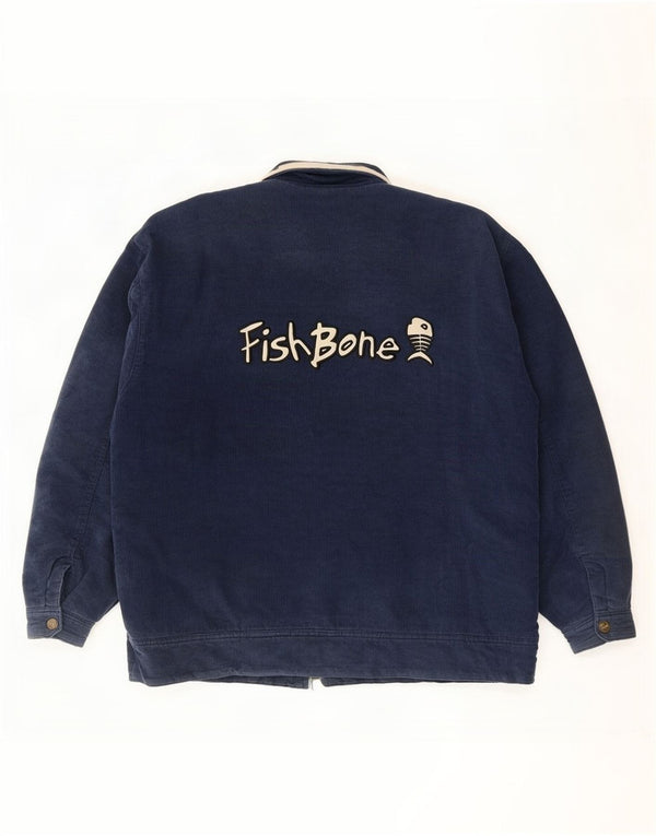 Fishbone Herre grafisk fløjlsjakke UK 42 XL Marineblå Colourblock Bomuld