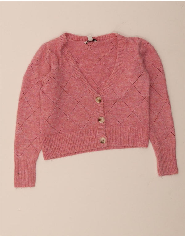Topshop Womens Crop Cardigan Sweater UK 10 Small Pink Acryl