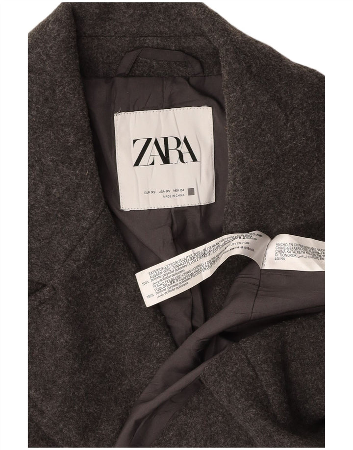 ZARA Dame Oversized Dobbeltradet Frakke UK 6 XS Grå Polyester