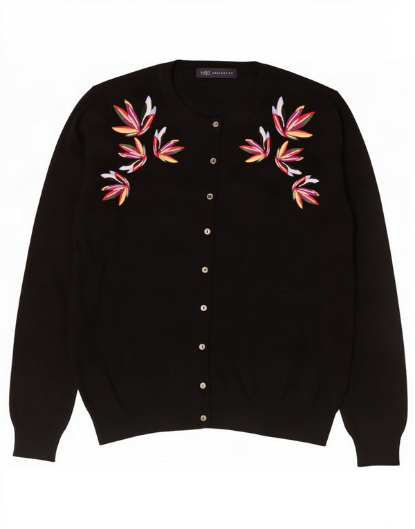 Marks & Spencer Dame Cardigan Sweater UK 16 Large Black Floral Viscose