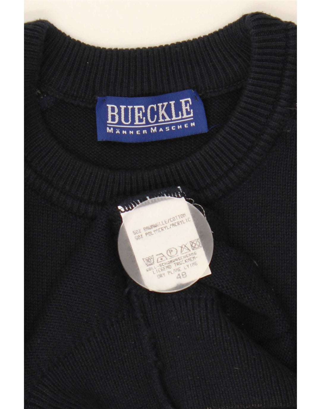 Bueckle Herre Crew Neck Jumper Sweater IT 48 Medium Navy Blue Geometrisk