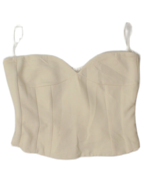 Zara Womens Crop stropløs korsettop UK 12 Medium Off White Polyester