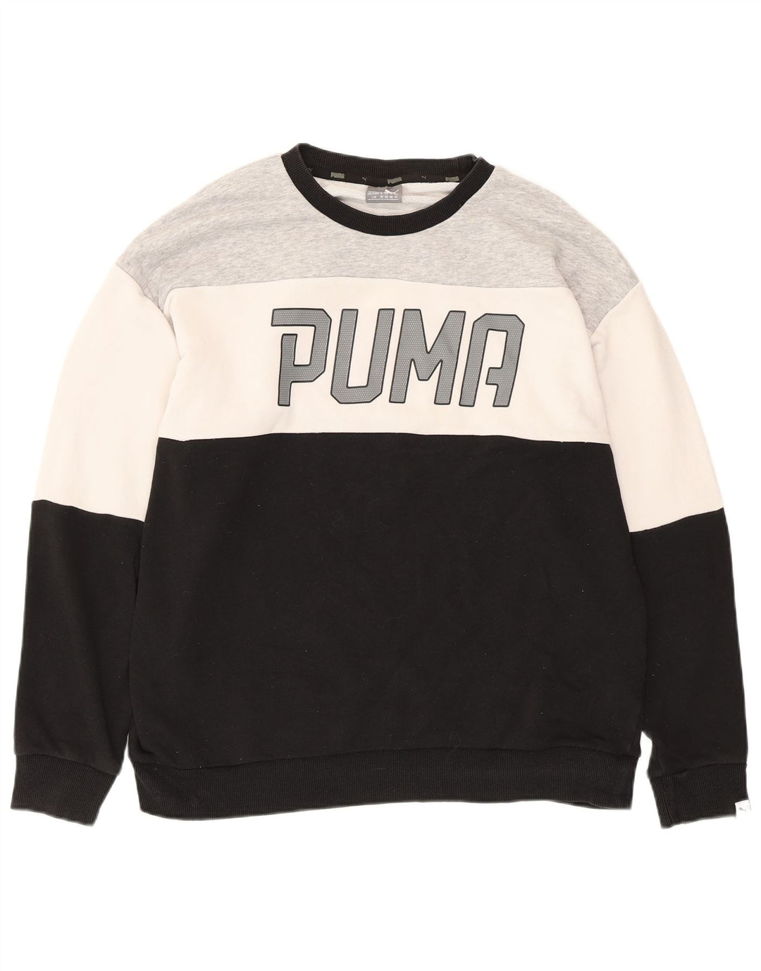 PUMA Graphic Sweatshirt Jumper UK 14 Large Black Colourblock