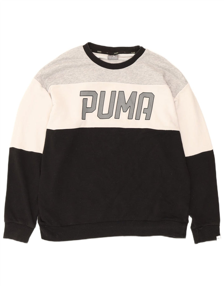PUMA Graphic Sweatshirt Jumper UK 14 Large Black Colourblock