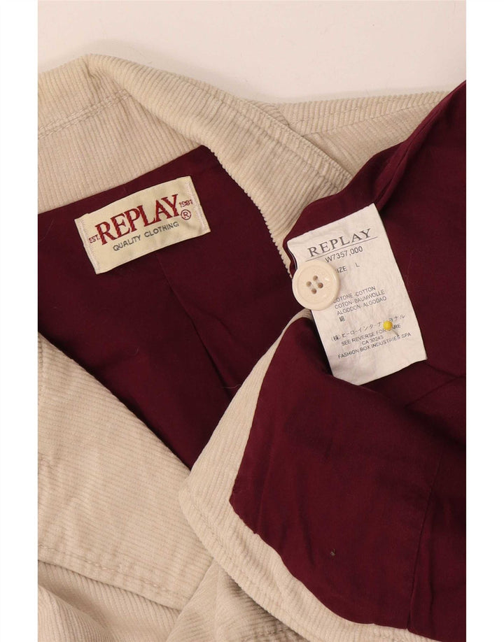 Replay Dame 3 Buttons Corduroy Blazer Jacket UK 14 Stor Beige Bomuld
