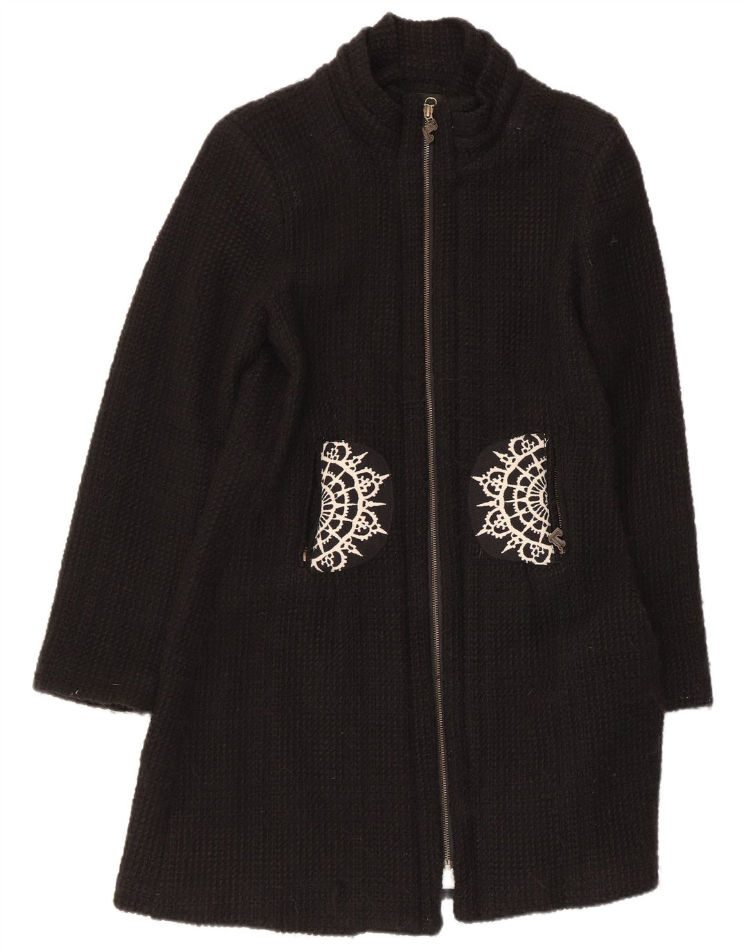 Desigual Dame Overfrakke EU 42 Stor Sort Paisley Akryl