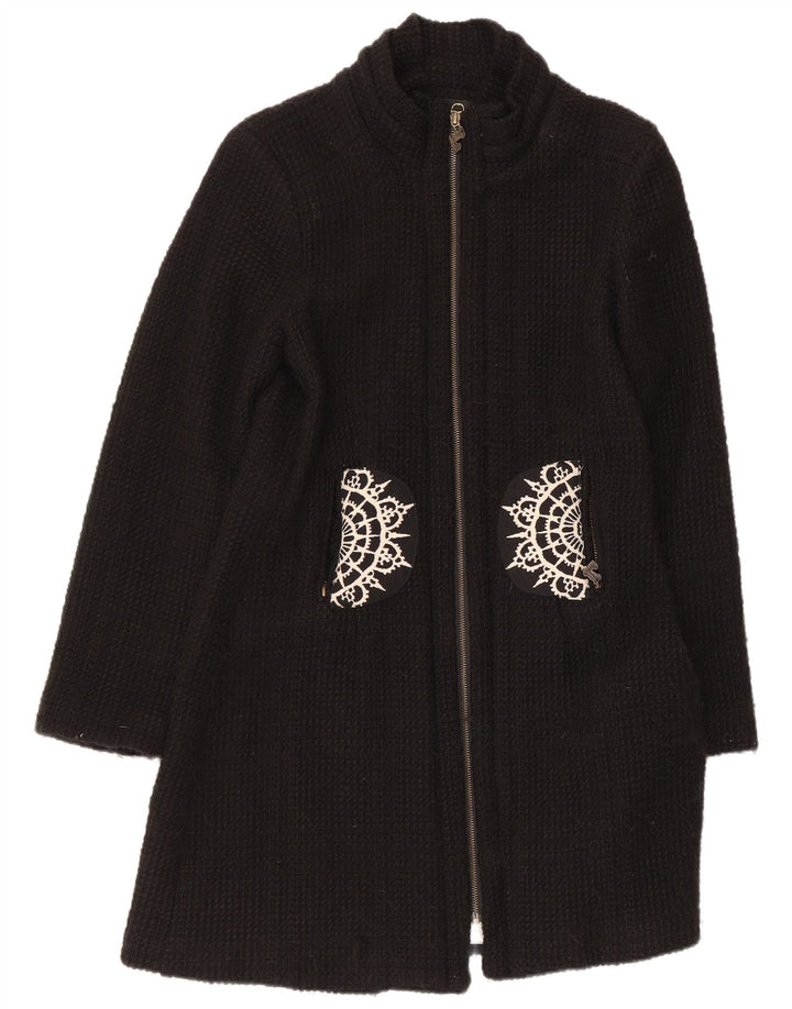 Desigual Dame Overfrakke EU 42 Stor Sort Paisley Akryl