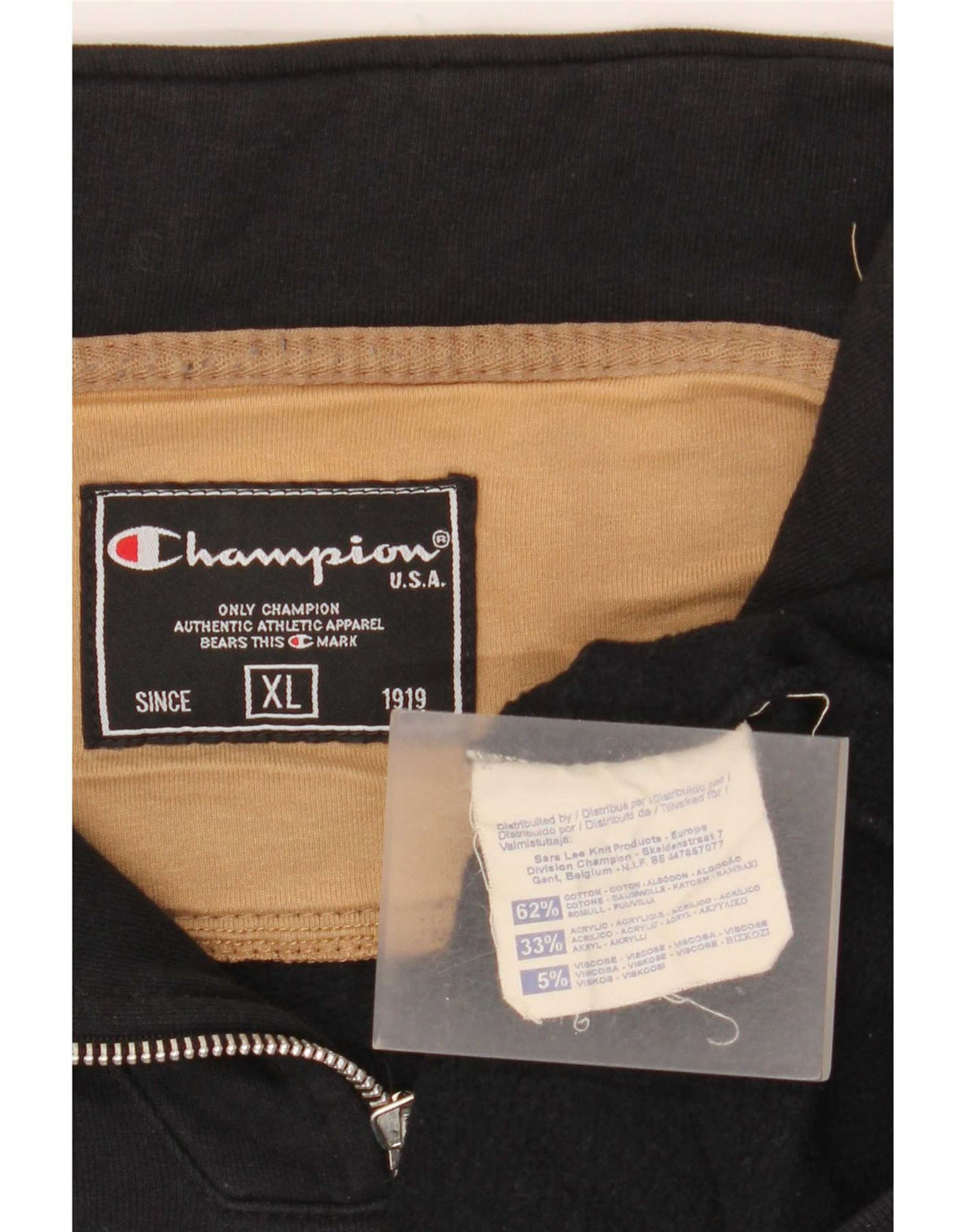 Champion Herre Zip Neck Sweatshirt Jumper XL Sort Bomuld