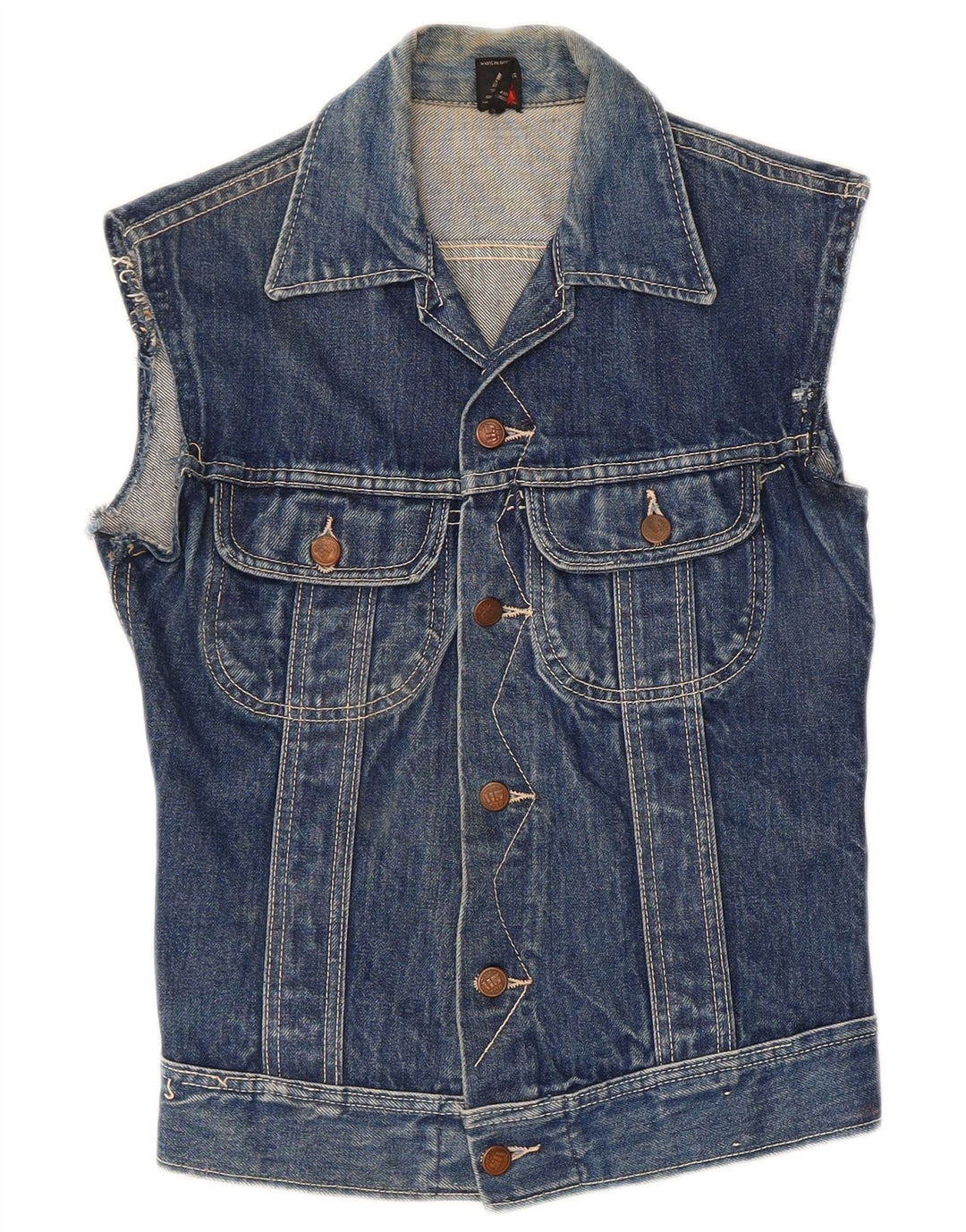 Vintage Dame Denim Gilet UK 8 Small Blue Cotton