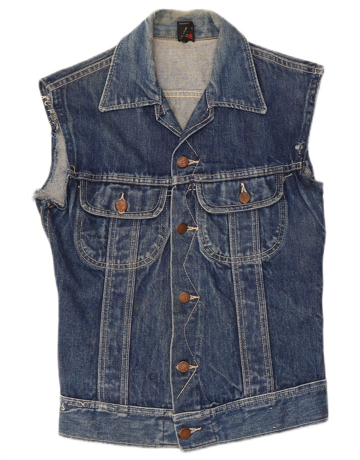 Vintage Dame Denim Gilet UK 8 Small Blue Cotton