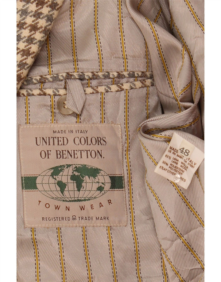 Benetton Herre 2-knaps blazerjakke IT 48 Medium Beige Houndstooth Uld