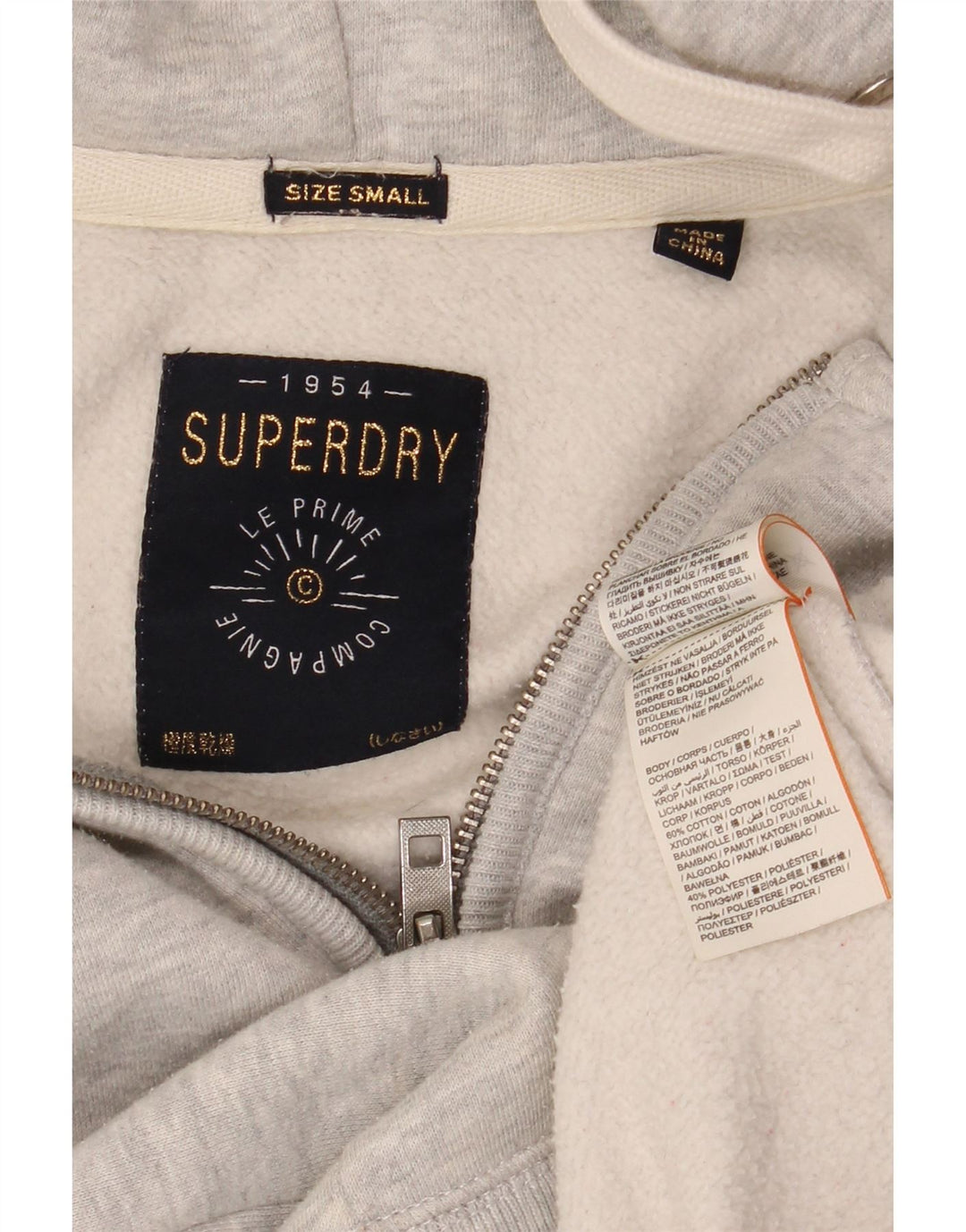 SUPERDRY Herre grafisk hættetrøje med lynlås, lille grå flækket bomuld