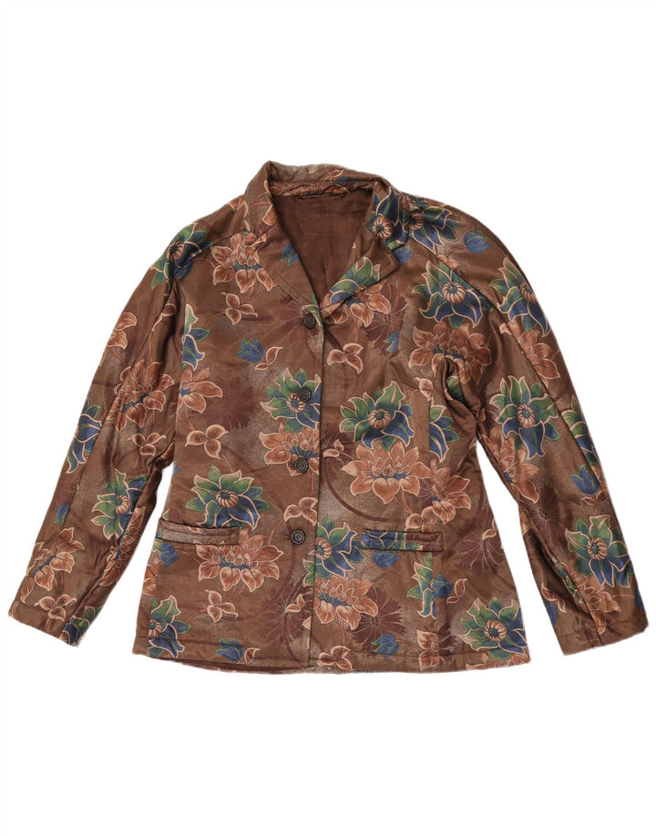 Vintage dame 4-knaps blazerjakke UK 14 Medium Brown Floral