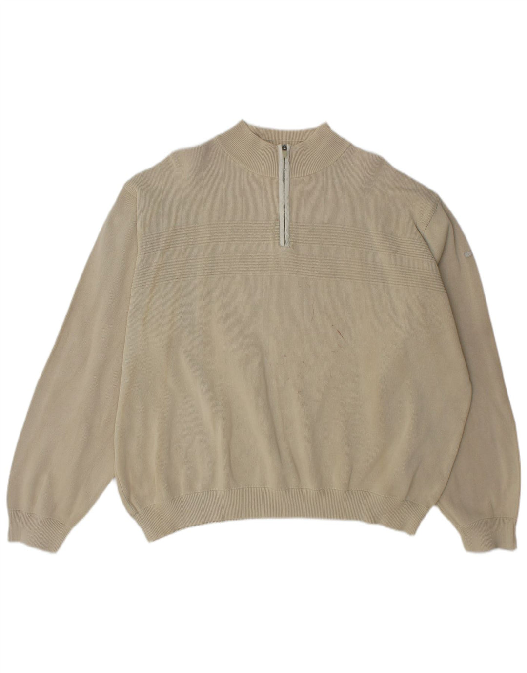 Marks & Spencer Herre Zip Neck Jumper Sweater 2XL Beige Bomuld