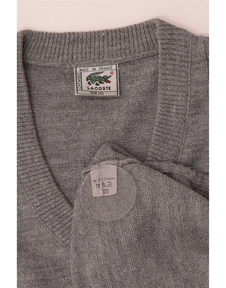 Lacoste Herre V-hals sweater 2XL Grå Bomuld